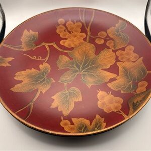 Raymond Waites Ceramic Decorative Plates Floral Red Gold Round 2-Piece Set